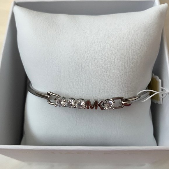 MICHAEL KORS Crystal Logo Hinged Bangle in Silver - Picture 4 of 5